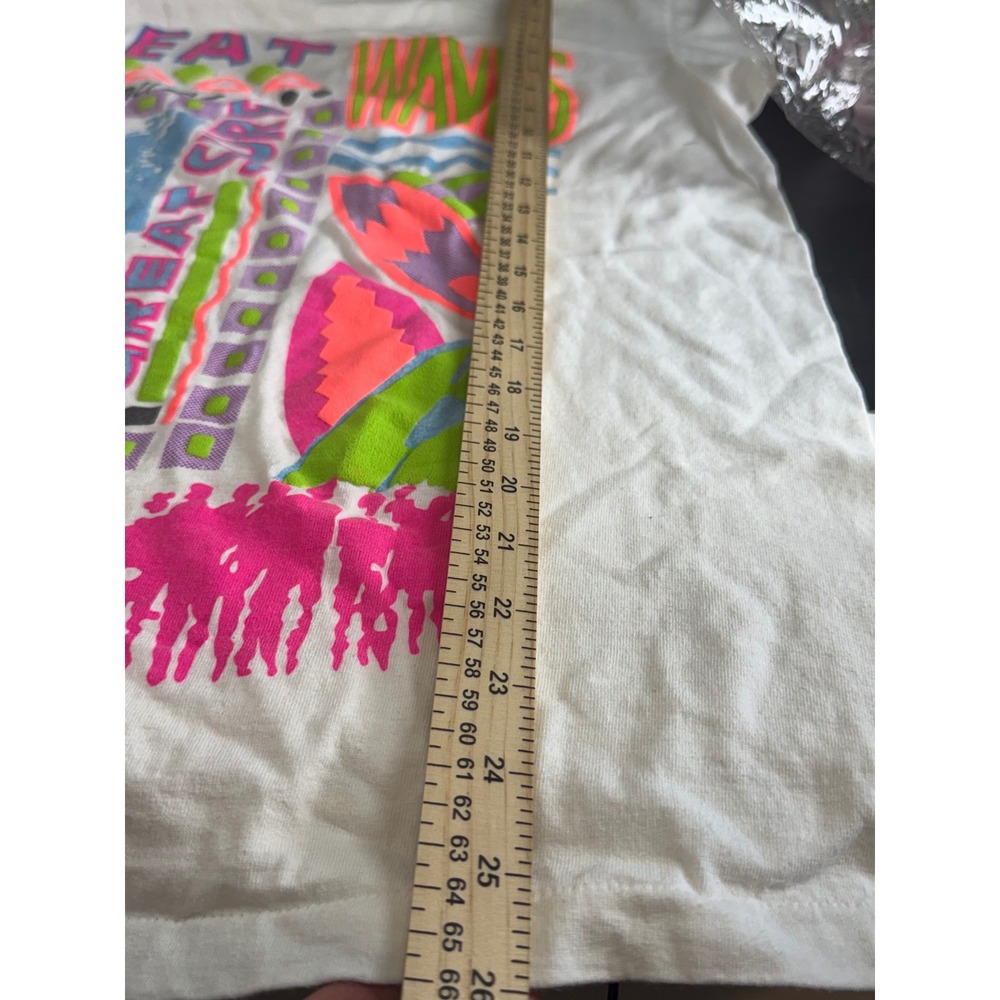 Vintage Ocean Pacific OP Great Waves Surf Neon Graphic T-Shirt White OSFA USA